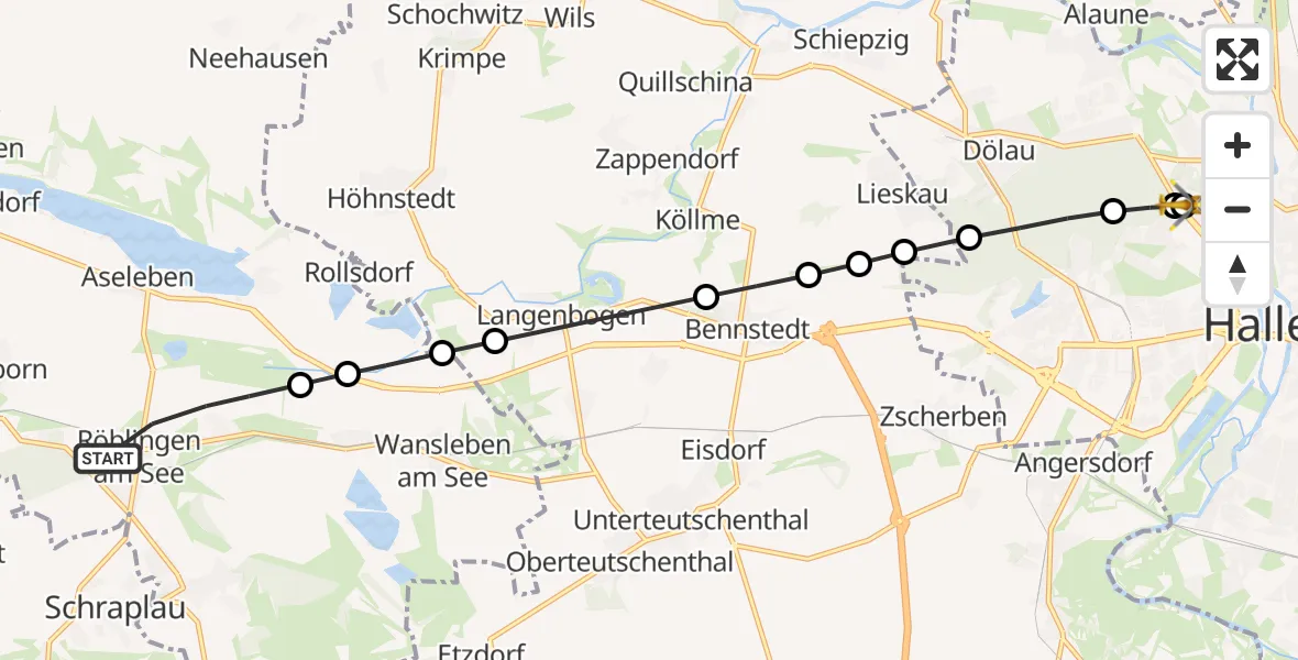 Routekaart van de vlucht: Ambulanzhubschrauber nach Halle (Saale) University Hospital