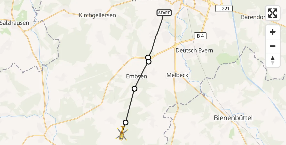 Routekaart van de vlucht: Rettungshubschrauber nach Betzendorf, Glüsingen