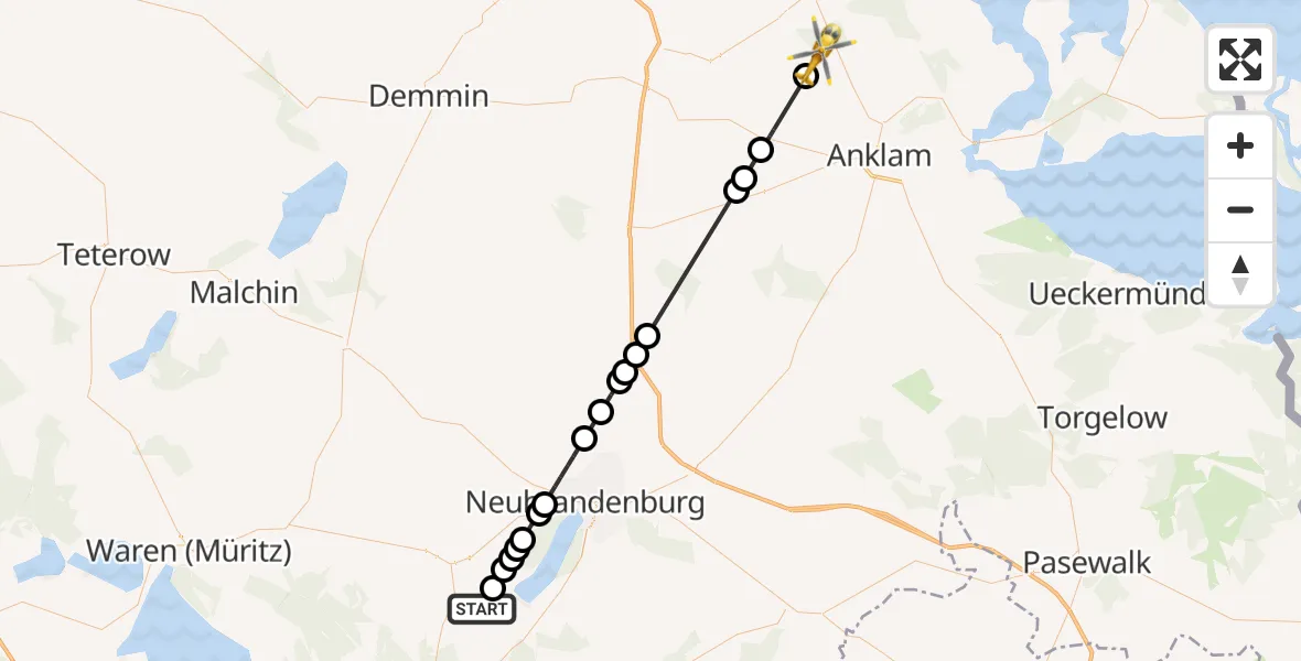 Flugroute Rettungshubschrauber Hohenzieritz - Klein Bünzow, 10 März 2026, 16:32
