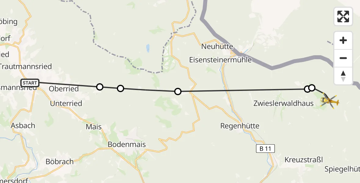Flugroute Rettungshubschrauber Grafenried - Lindberg, 10 März 2026, 16:33