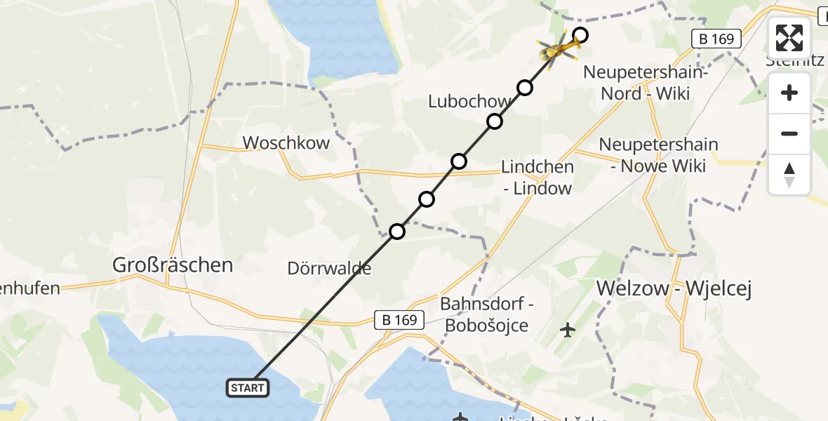 Routekaart van de vlucht: Rettungshubschrauber nach Neupetershain, Ressen Dorfstraße
