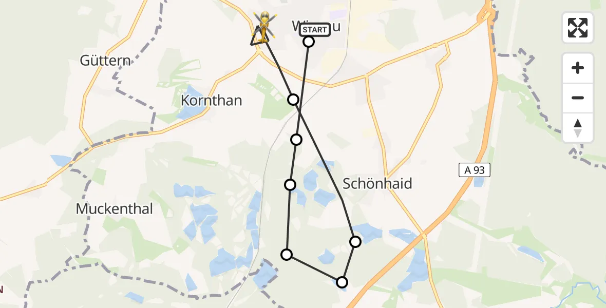 Flugroute Rettungshubschrauber Schönfeld - Kornthan, 10 März 2026, 16:40