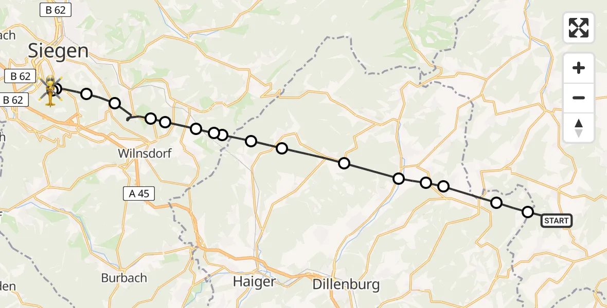 Routekaart van de vlucht: Rettungshubschrauber nach Evangelisches Jung-Stilling Hospital