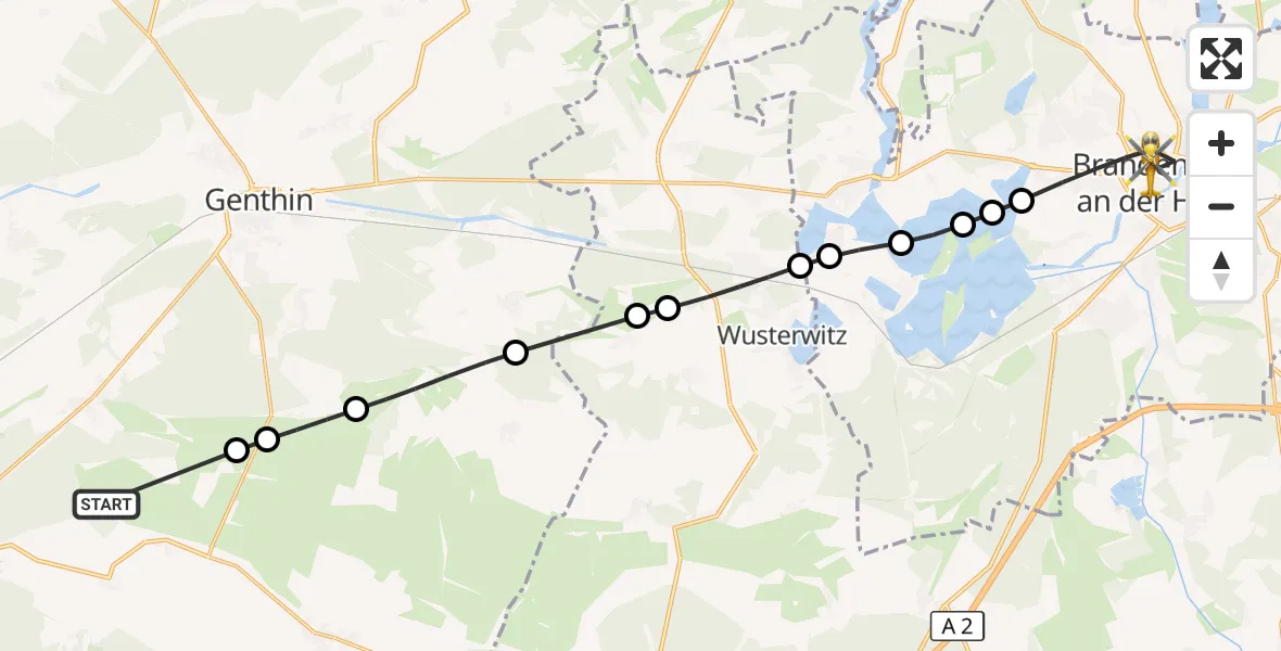 Flugroute Rettungshubschrauber Gladau - Brandenburg an der Havel, 10 März 2026, 16:55