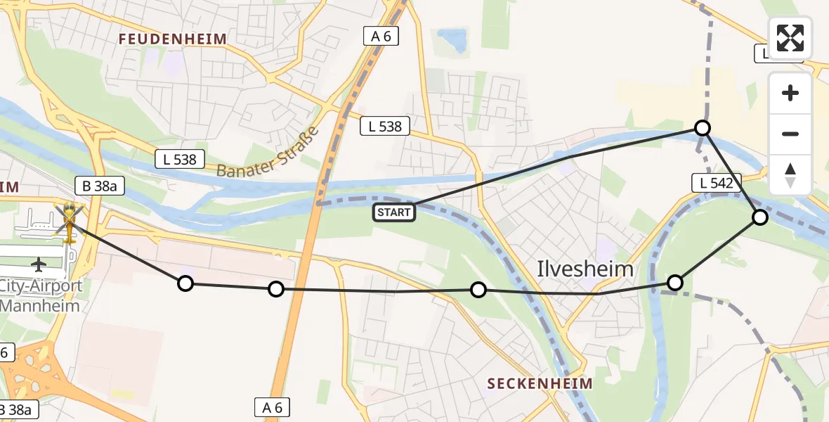 Routekaart van de vlucht: Rettungshubschrauber nach Mannheim-City Airport
