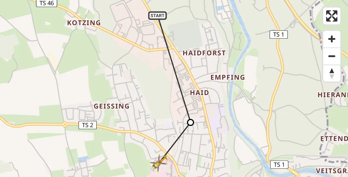 Flugroute Rettungshubschrauber Traunstein - Traunstein Hospital, 10 März 2026, 16:55