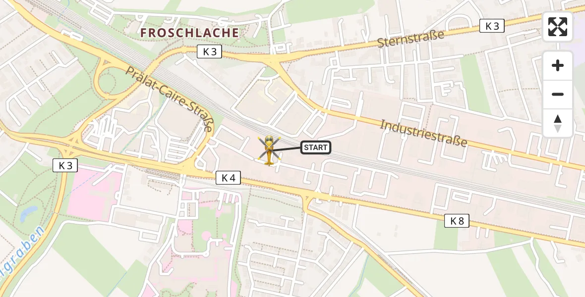 Flugroute Rettungshubschrauber Ludwigshafen Accident Hospital - Ludwigshafen Accident Hospital Heliport, 10 März 2026, 17:00