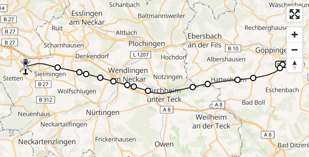 Flugroute Polizeihubschrauber Holzheim - Stuttgart Airport, 10 März 2026, 17:03