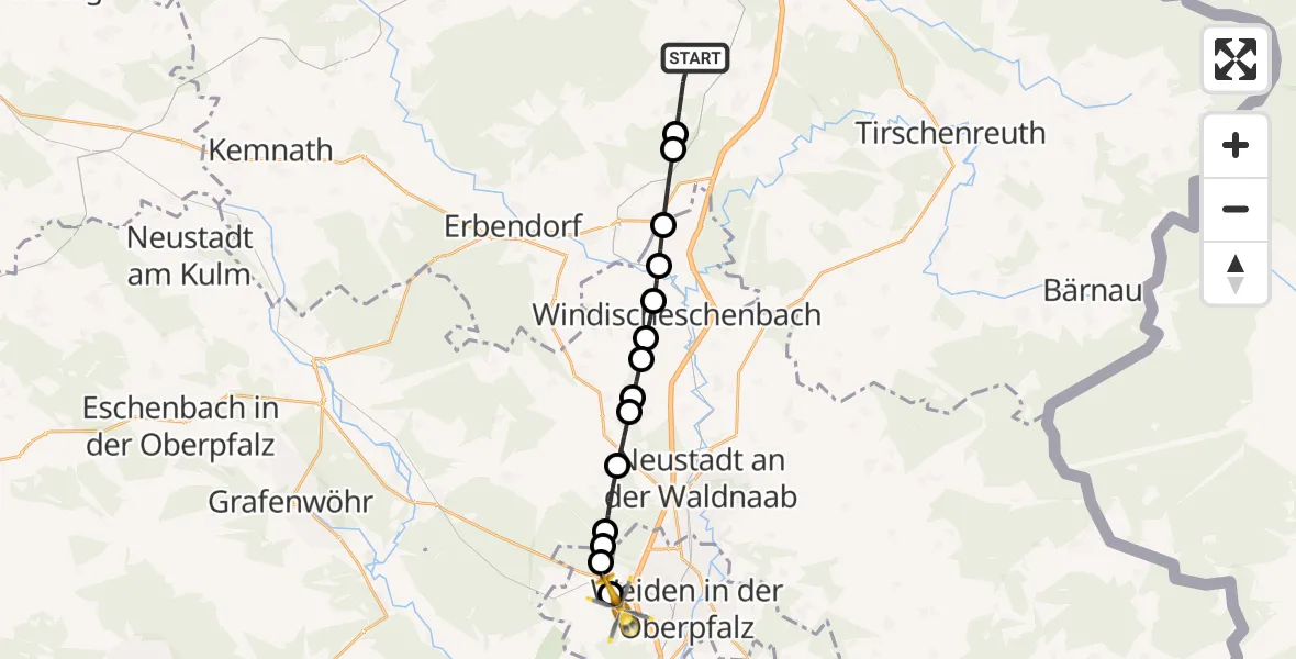 Flugroute Rettungshubschrauber Kornthan - Weiden in der Oberpfalz Airfield, 10 März 2026, 17:11