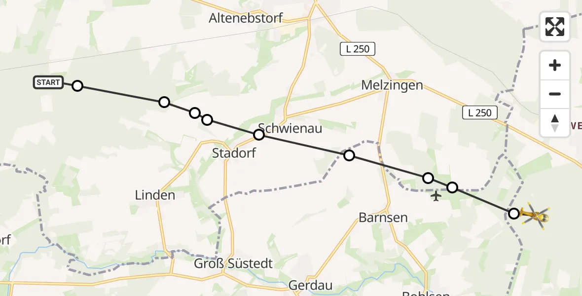 Flugroute Rettungshubschrauber Bode - Uelzen, 10 März 2026, 17:16