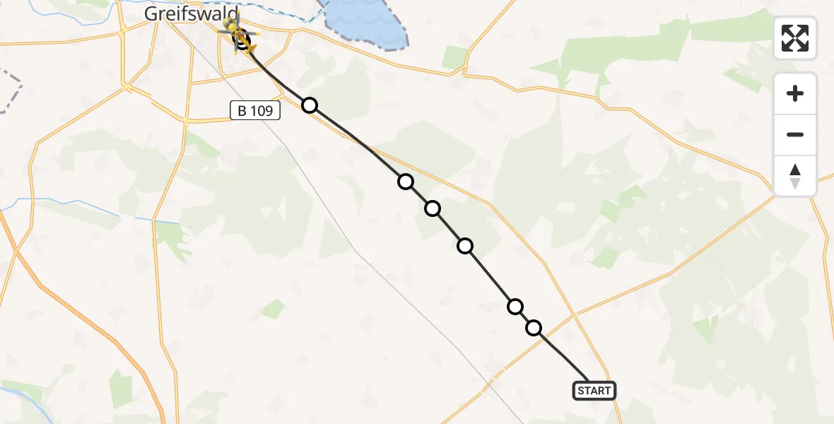 Routekaart van de vlucht: Rettungshubschrauber nach Greifswald Hospital