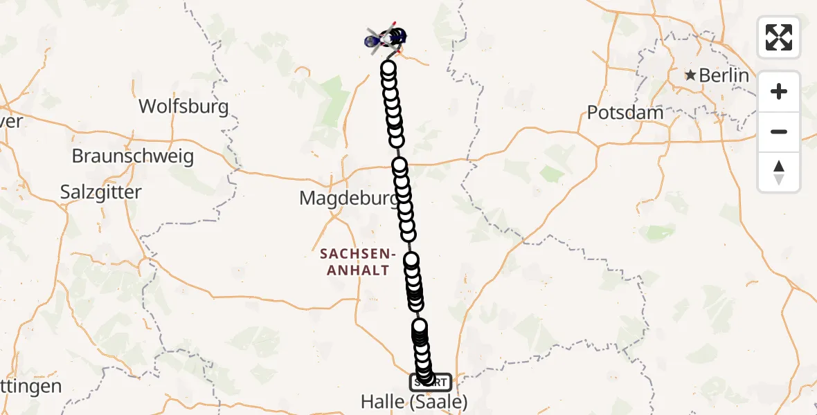 Flugroute Polizeihubschrauber Halle-Oppin Airfield - Borstel, 10 März 2026, 17:53
