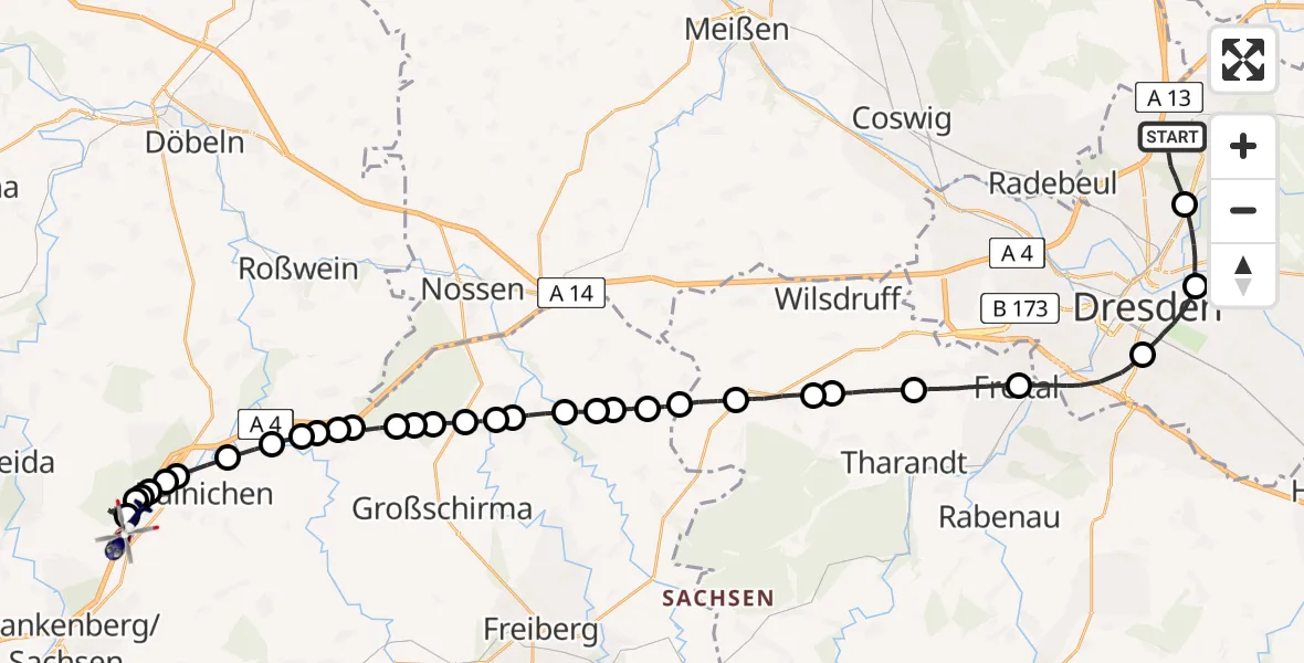 Flugroute Polizeihubschrauber Klotzsche - Gersdorf, 10 März 2026, 17:58