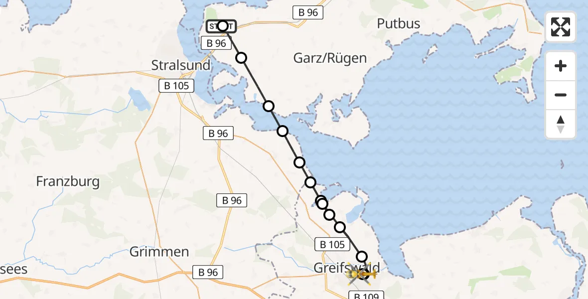 Routekaart van de vlucht: Rettungshubschrauber nach Greifswald Hospital