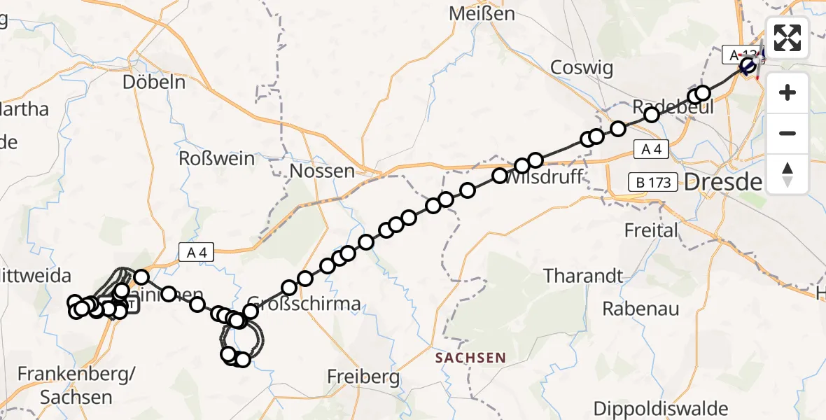 Routekaart van de vlucht: Polizeihubschrauber nach Dresden Airport