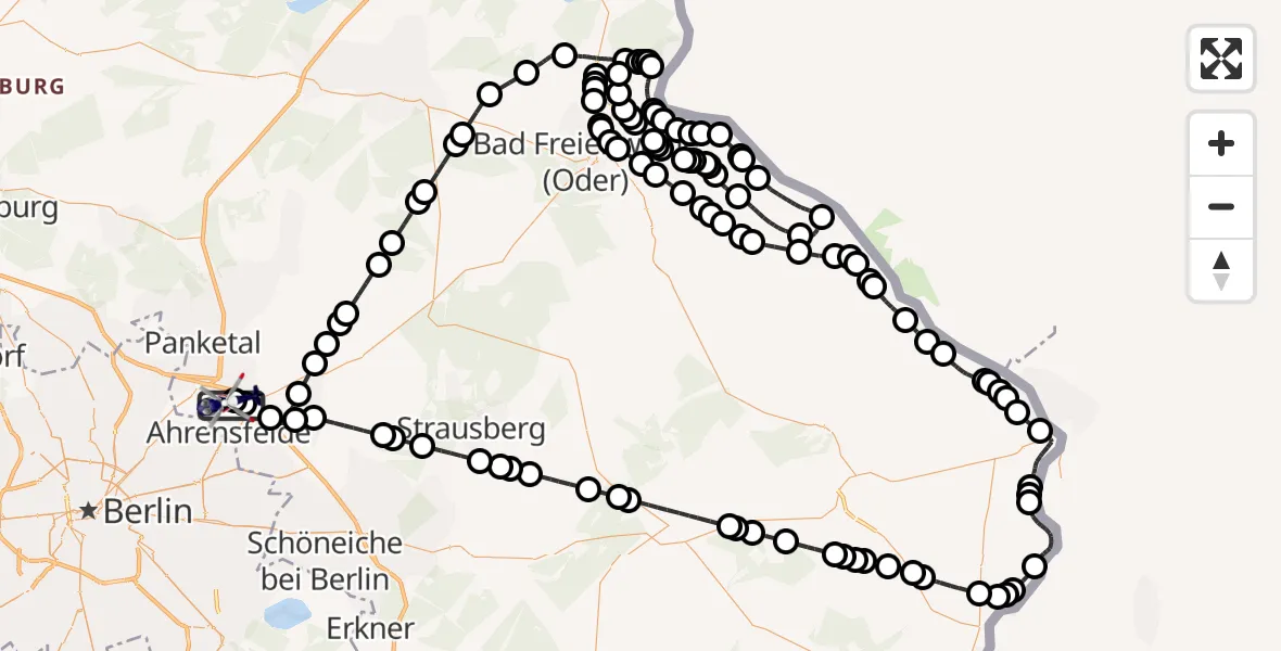 Flugroute Polizeihubschrauber Ahrensfelde Heliport - Ahrensfelde Heliport, 10 März 2026, 18:43
