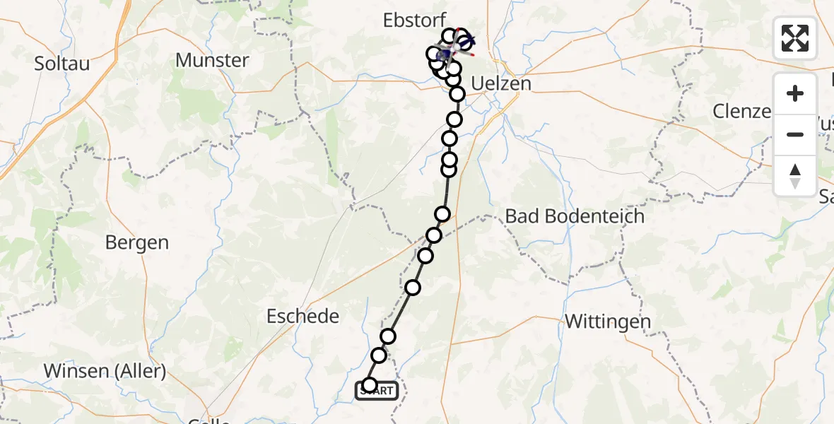 Flugroute Polizeihubschrauber Wohlenrode - Uelzen, 10 März 2026, 19:04