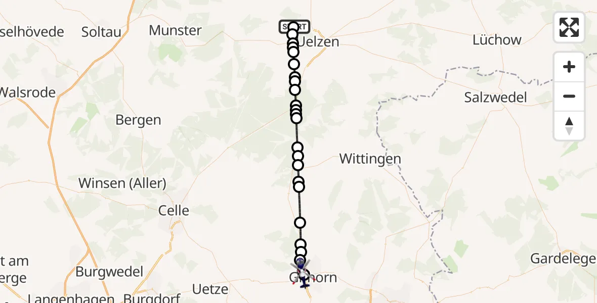 Flugroute Polizeihubschrauber Uelzen - Gifhorn Federal Police Heliport, 10 März 2026, 19:21
