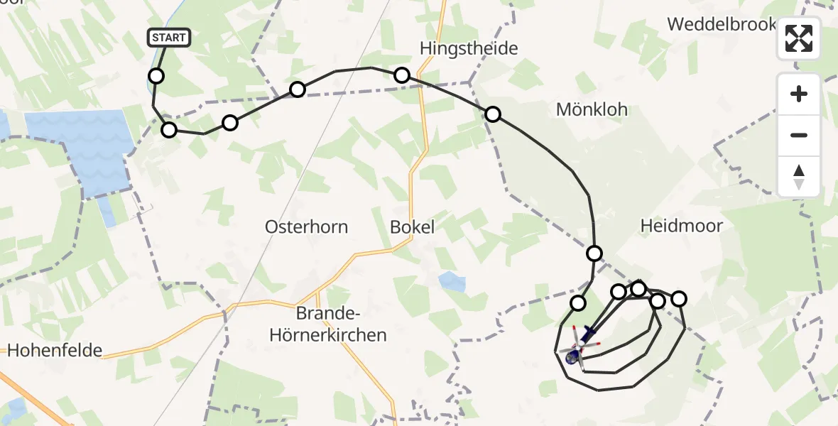 Flugroute Polizeihubschrauber Moordiek - Lutzhorn, 10 März 2026, 19:29