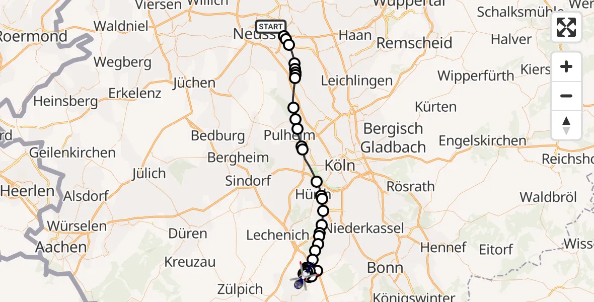 Routekaart van de vlucht: Polizeihubschrauber nach Weilerswist UL