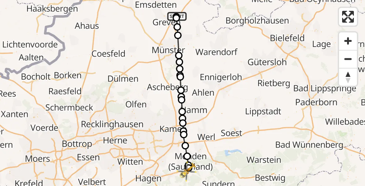 Flugroute Ambulanzhubschrauber Christoph  Westfalen-ADAC - Höcklingsen, 10 März 2026, 21:04