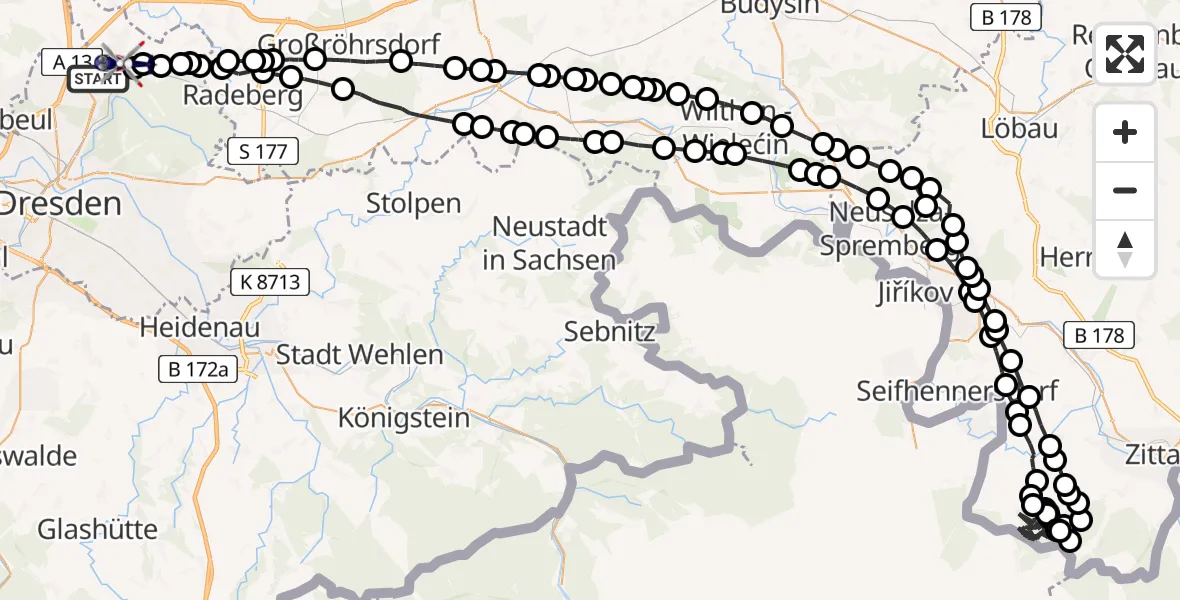 Flugroute Polizeihubschrauber Klotzsche - Klotzsche, 10 März 2026, 22:29