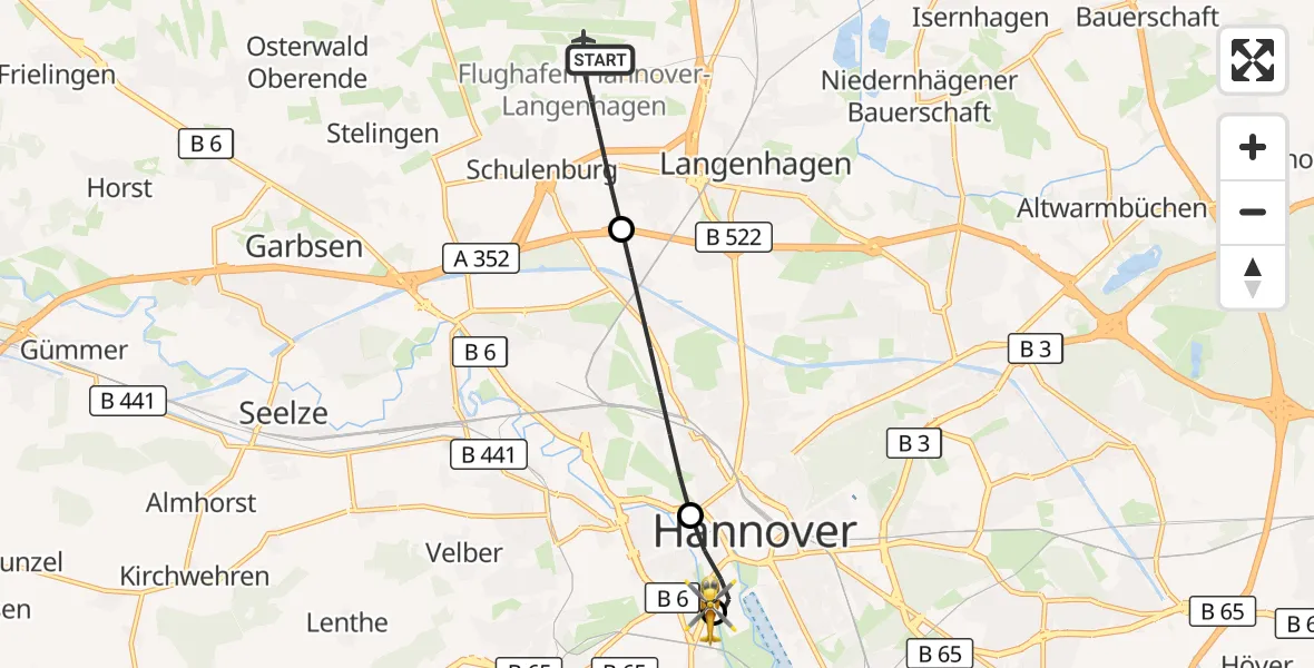 Flugroute Ambulanzhubschrauber Hannover Airport - Linden-Limmer, 11 März 2026, 00:01