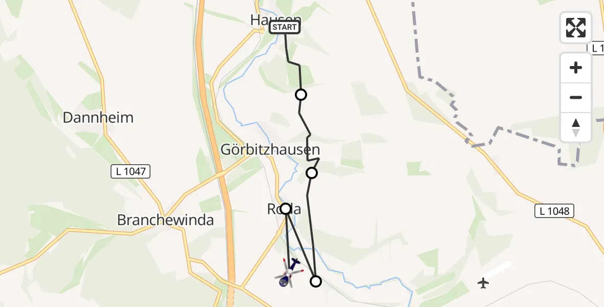 Flugroute Polizeihubschrauber Hausen - Roda, 11 März 2026, 01:15