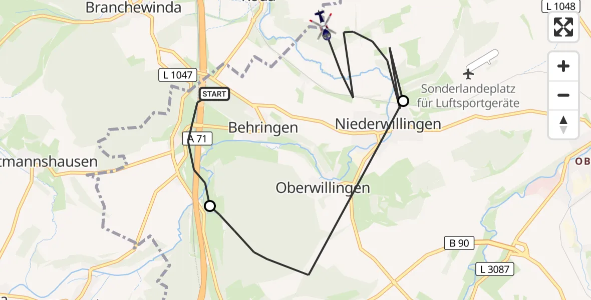 Flugroute Polizeihubschrauber Behringen - Behringen, 11 März 2026, 01:49
