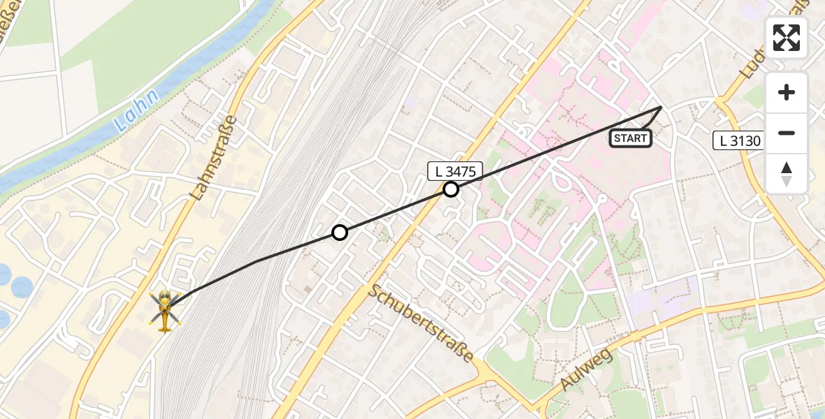 Flugroute Rettungshubschrauber Gießen University Hospital - Gießen, 11 März 2026, 01:49