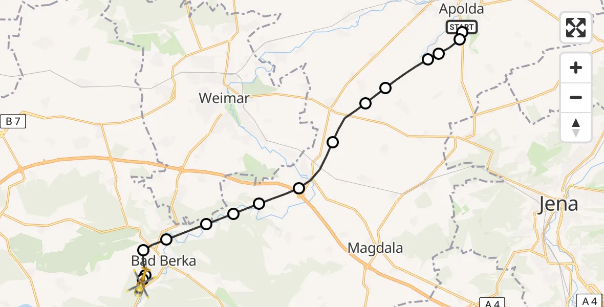 Routekaart van de vlucht: Ambulanzhubschrauber nach Bad Berka Central Hospital
