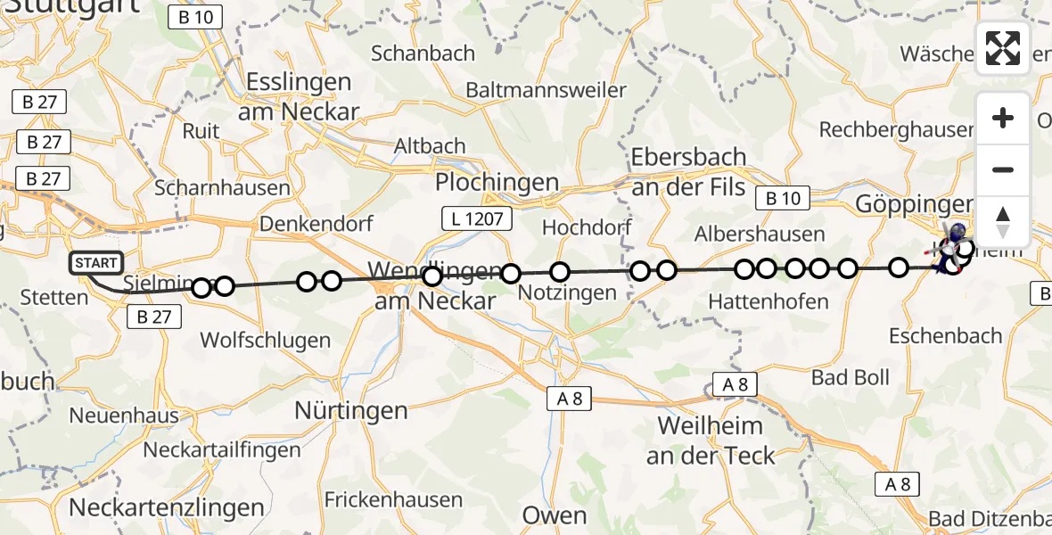 Flugroute Polizeihubschrauber Stuttgart Airport - Holzheim, 11 März 2026, 06:01