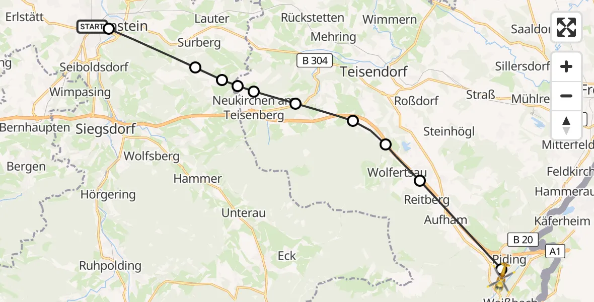 Flugroute Rettungshubschrauber Traunstorf - Piding, 11 März 2026, 06:07