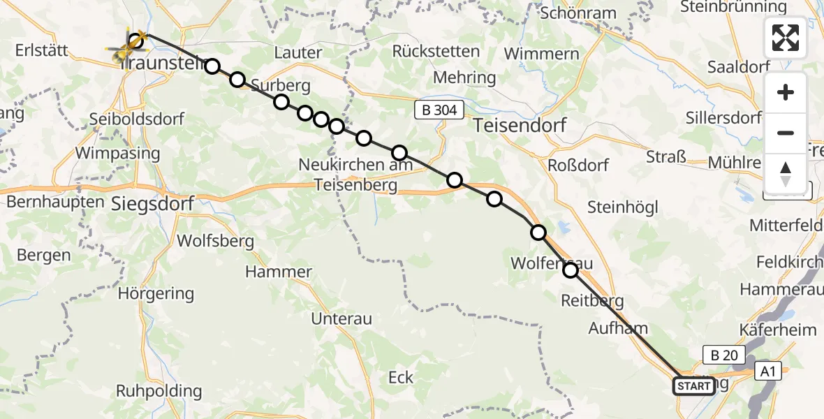 Routekaart van de vlucht: Rettungshubschrauber nach Traunstein Hospital