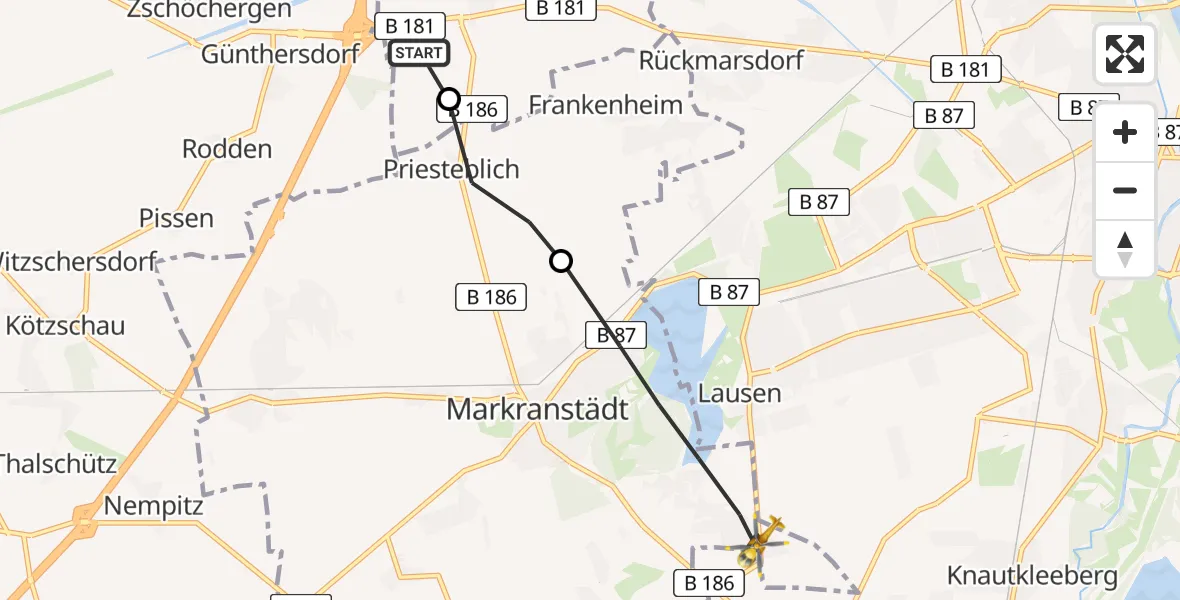 Flugroute Rettungshubschrauber Schkeuditz - Markranstädt, 11 März 2026, 06:37