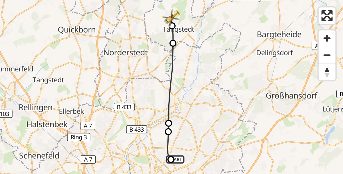 Flugroute Rettungshubschrauber Hamburg Military Hospital - Wilstedt, 11 März 2026, 06:48