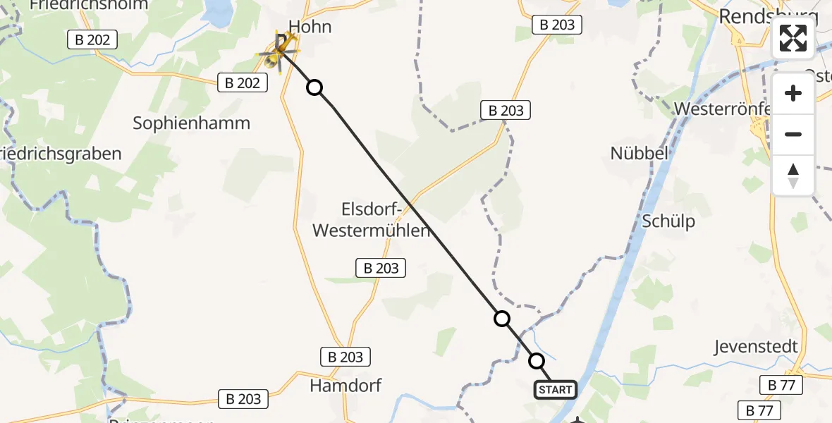 Flugroute Rettungshubschrauber Breiholz - Hohn, 11 März 2026, 06:53