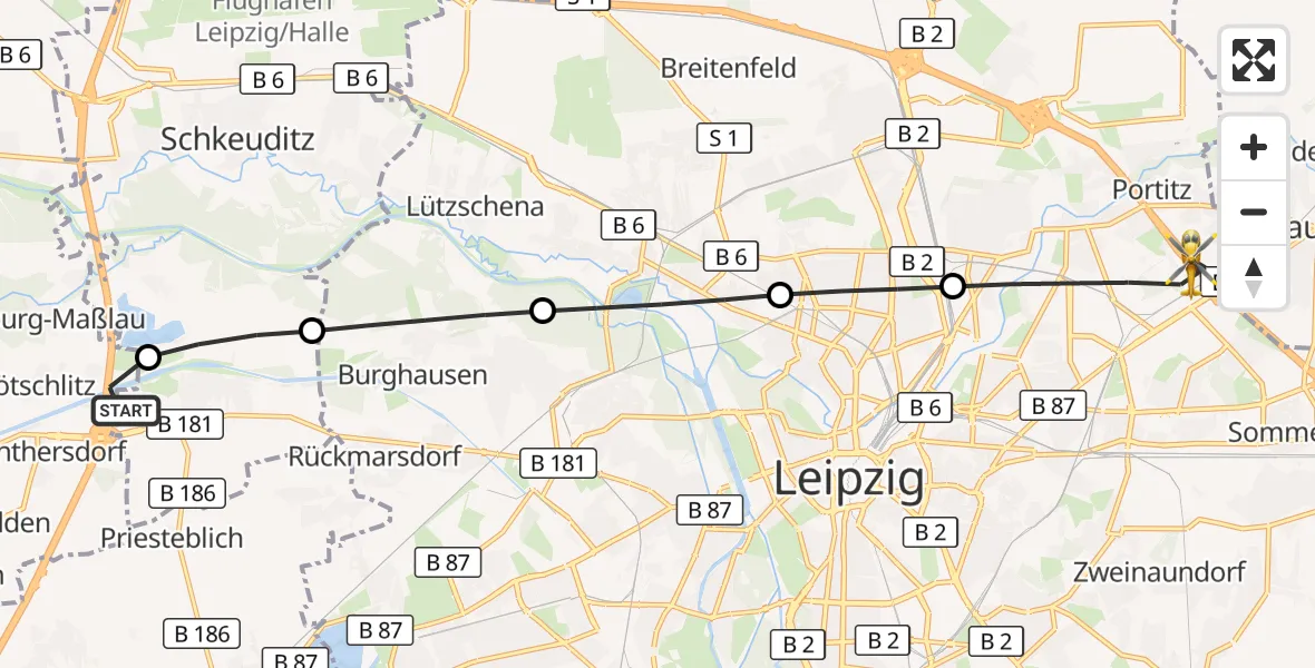 Flugroute Rettungshubschrauber ADAC Air Rescue Station Leipzig/Schkeuditz-Dölzig Heliport (Christoph 61) - Nordost, 11 März 2026, 07:00