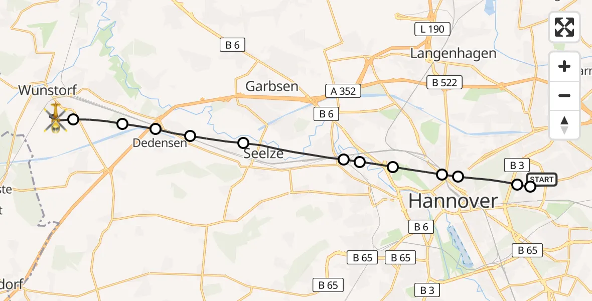 Flugroute Rettungshubschrauber Hannover Air Rescue Heliport (Christoph 4) - Wunstorf, 11 März 2026, 07:12