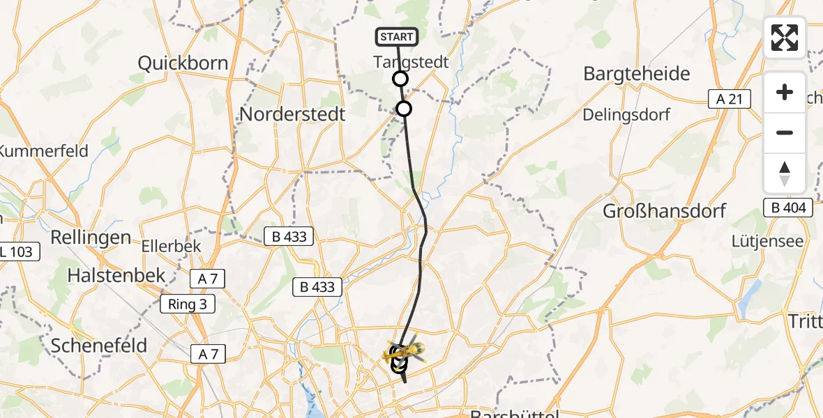 Routekaart van de vlucht: Rettungshubschrauber nach Hamburg Military Hospital