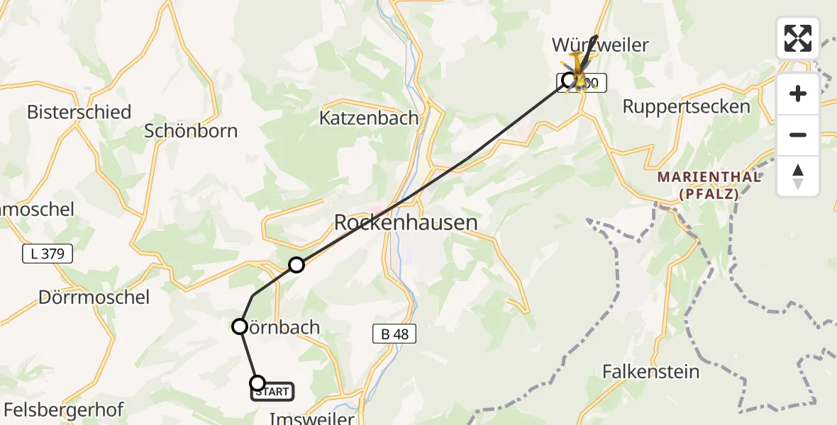 Routekaart van de vlucht: Rettungshubschrauber nach Würzweiler, L 400