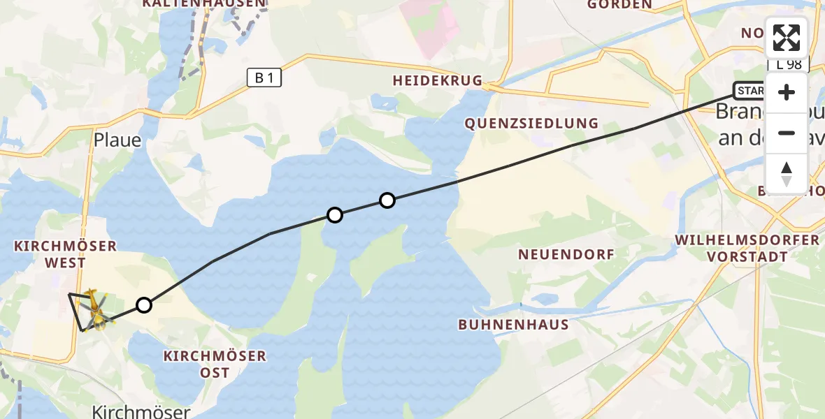 Flugroute Rettungshubschrauber Brandenburg an der Havel - Kirchmöser, 11 März 2026, 07:26