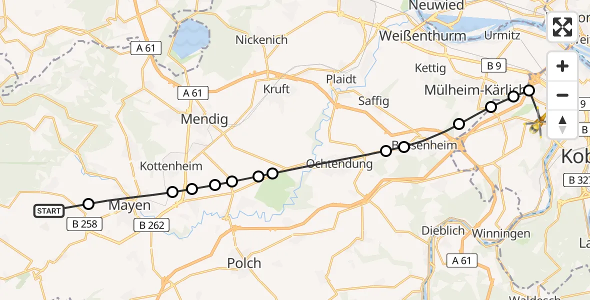 Routekaart van de vlucht: Ambulanzhubschrauber nach Koblenz, Metternicher Weg
