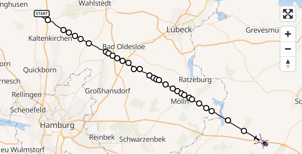 Routekaart van de vlucht: Polizeihubschrauber nach Wittenburg, K 26