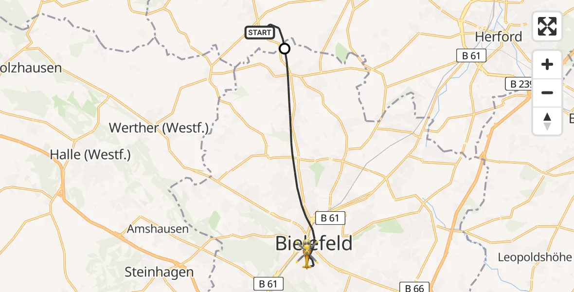 Routekaart van de vlucht: Rettungshubschrauber nach Bielefeld, Burgsteig
