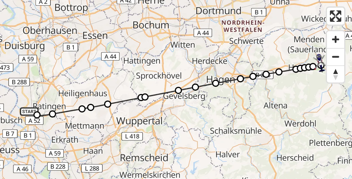 Routekaart van de vlucht: Polizeihubschrauber nach Hemer, Eisensteinweg
