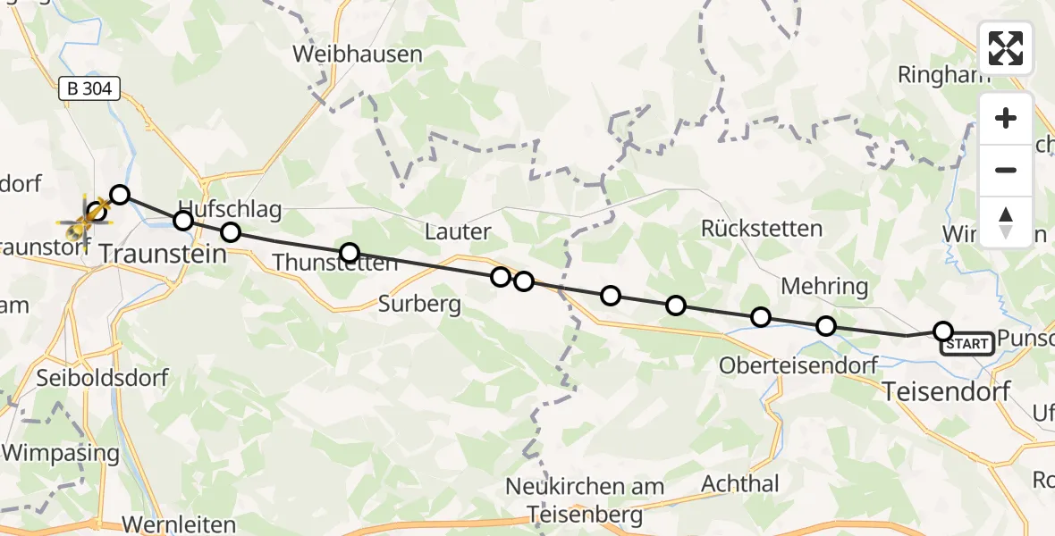 Flugroute Rettungshubschrauber Punschern - Traunstein Hospital, 11 März 2026, 07:39