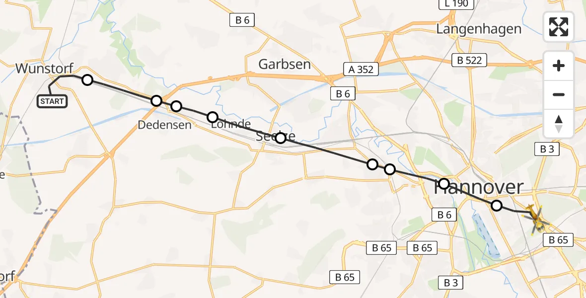 Routekaart van de vlucht: Rettungshubschrauber nach Hannover, Janusz-Korczak-Allee