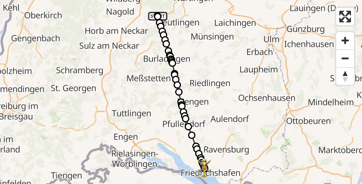 Routekaart van de vlucht: Rettungshubschrauber nach Friedrichshafen Hospital