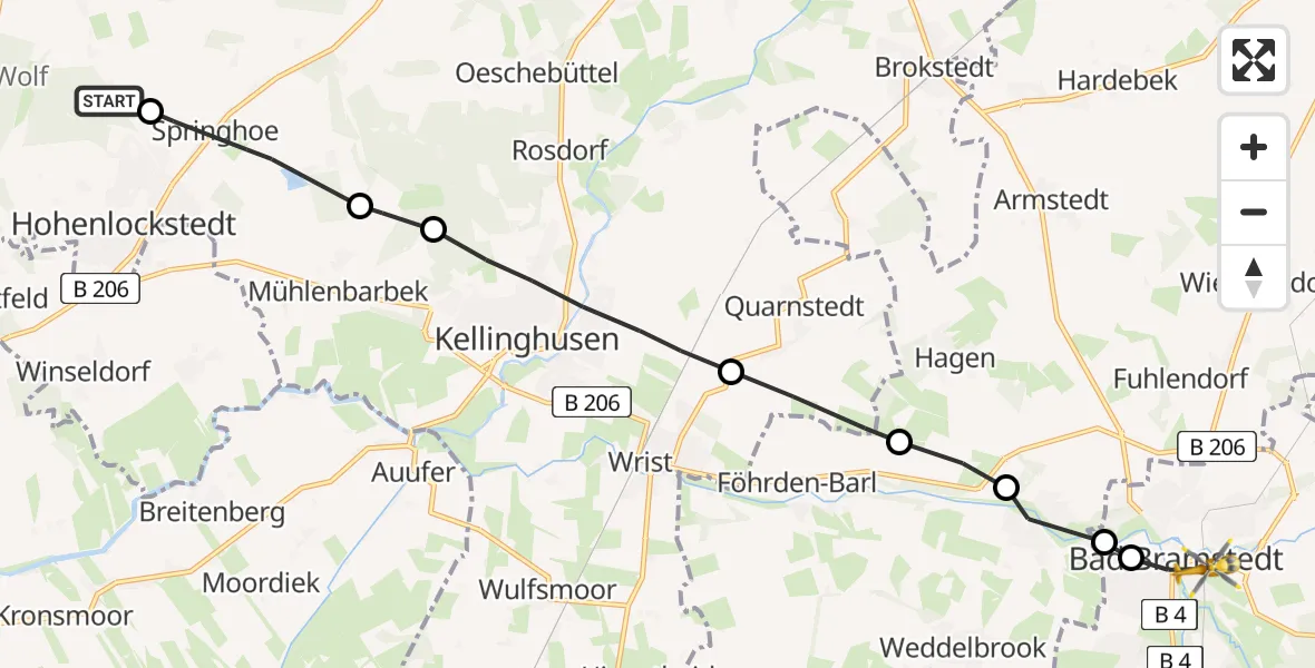 Flugroute Rettungshubschrauber Hohenlockstedt - Bad Bramstedt, 11 März 2026, 07:53